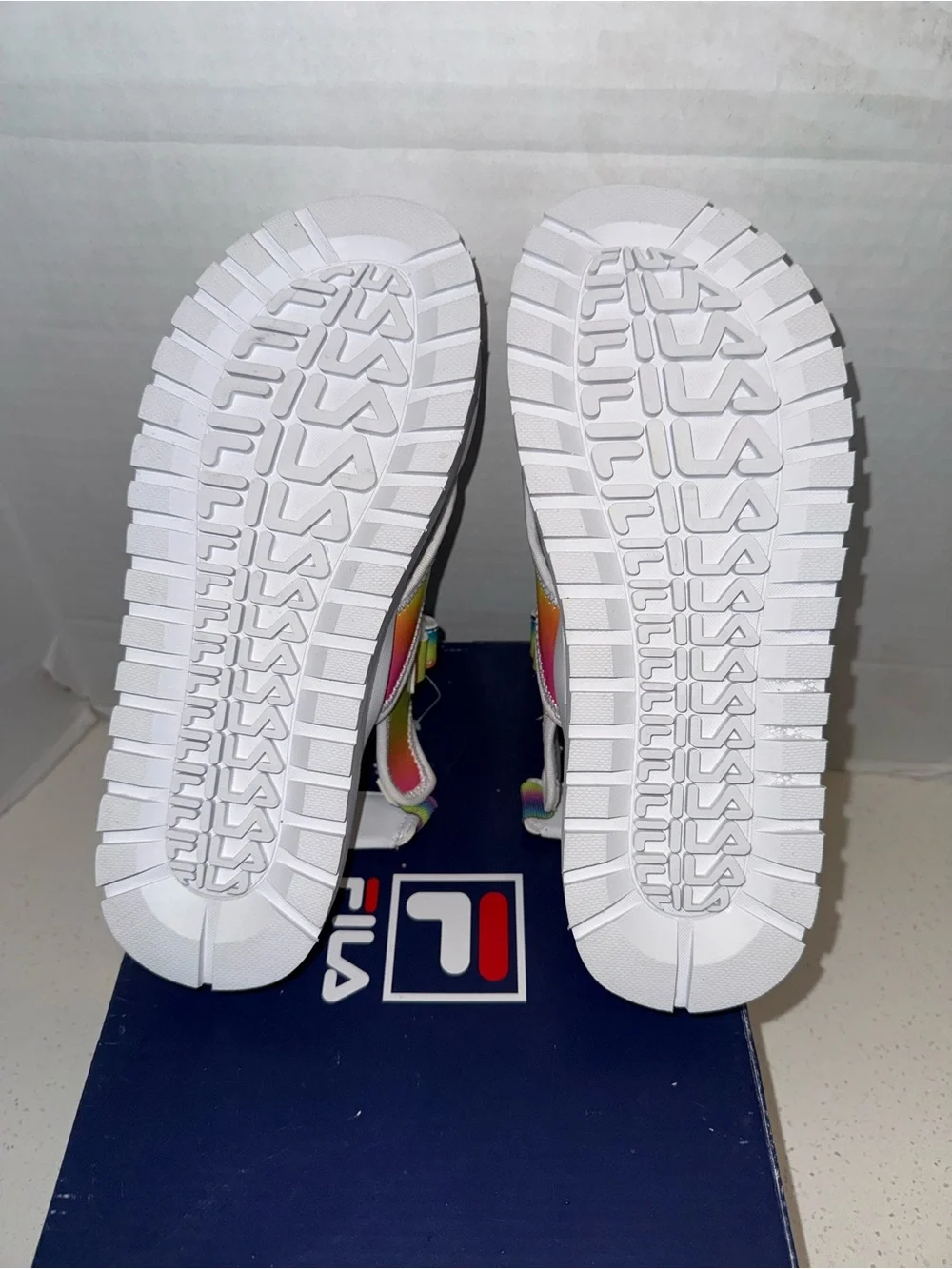 Fila Kids Rainbow Strappy Platform Sandals - White & Multicolor